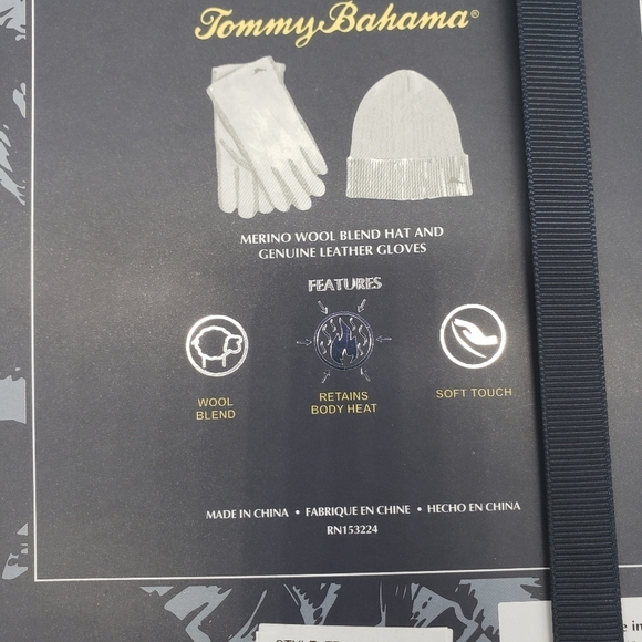 845- Tommy Bahama Merino Wool Hat and Leather Glove Set NWT - Picture 6 of 6